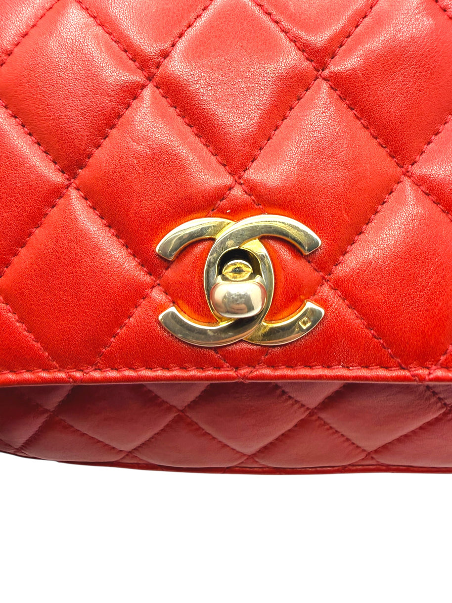 Chanel Vintage Red Quilted Lambskin Belt Bag Karl Lagerfeld Era Gold CC