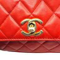 Chanel Vintage Red Quilted Lambskin Belt Bag Karl Lagerfeld Era Gold CC