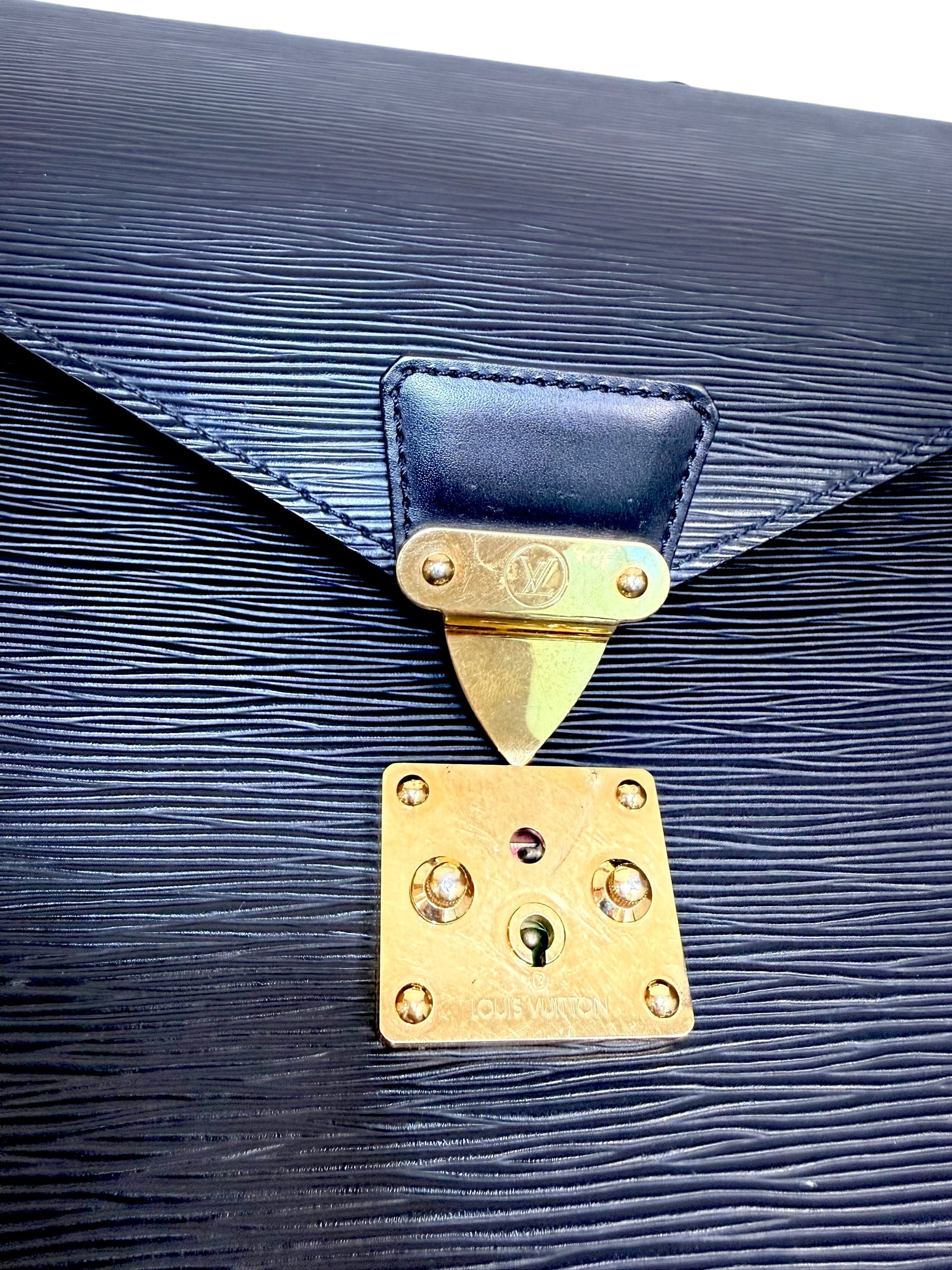 Vintage Louis Vuitton Black Epi Leather Briefcase Gold Lock France