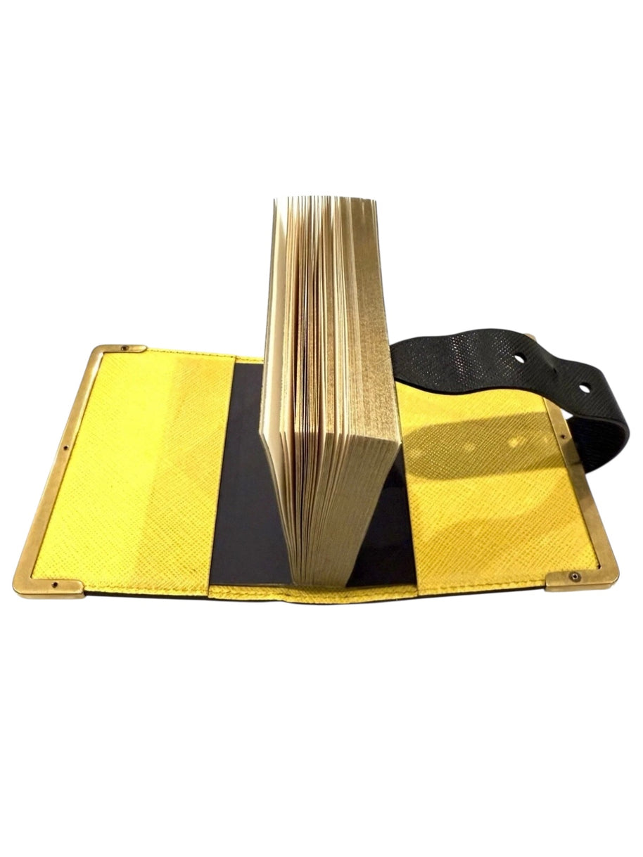 Prada Saffiano Black/Yellow Leather Trunk Style Notebook With Gold-Tone Hardware