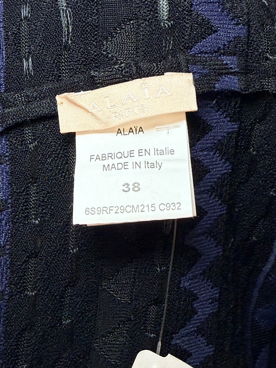 Alaïa Geometric Knit Fit-and-Flare Dress Black Indigo FR 38 Made in Italy