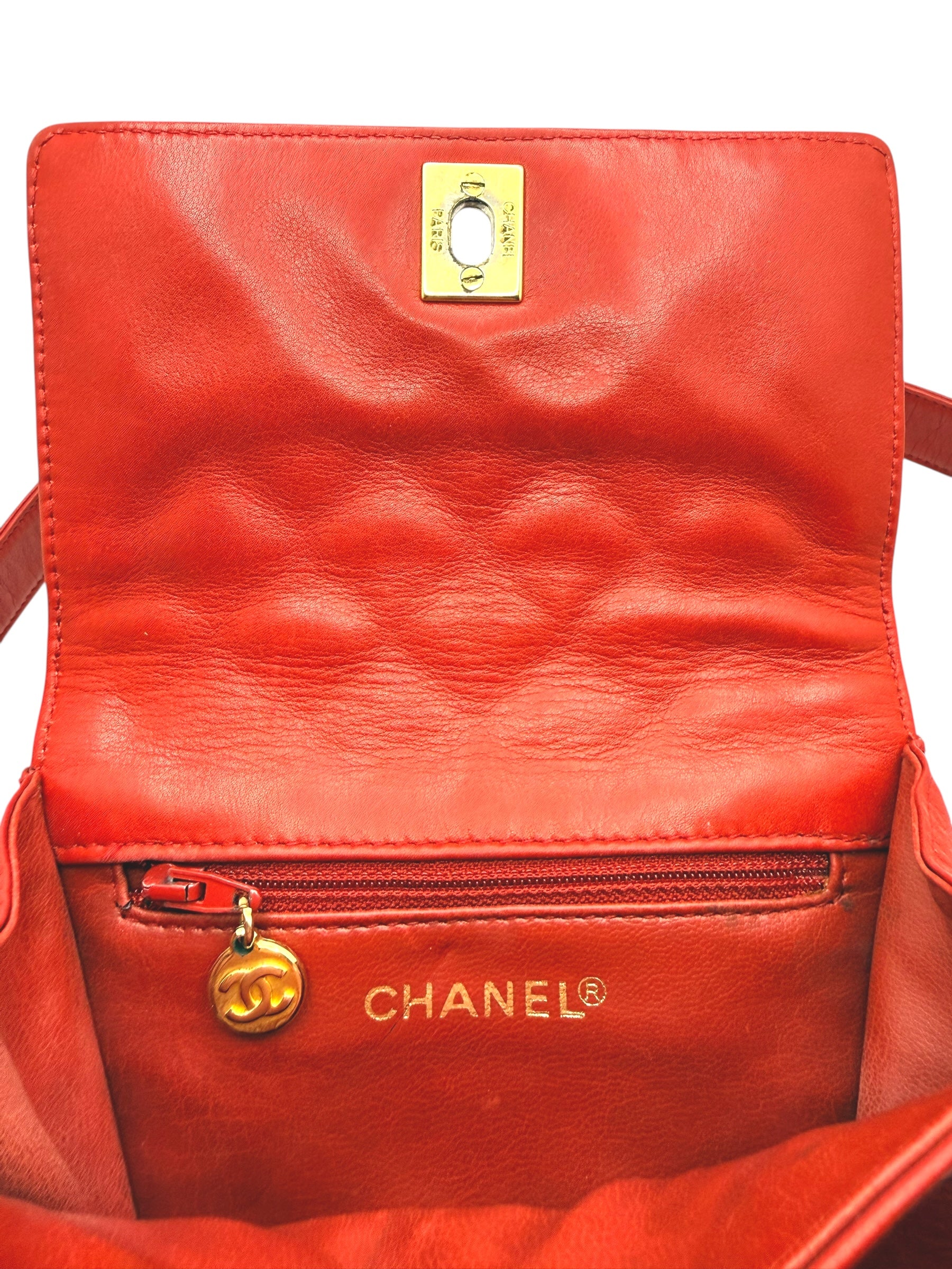 Chanel Vintage Red Quilted Lambskin Belt Bag Karl Lagerfeld Era Gold CC