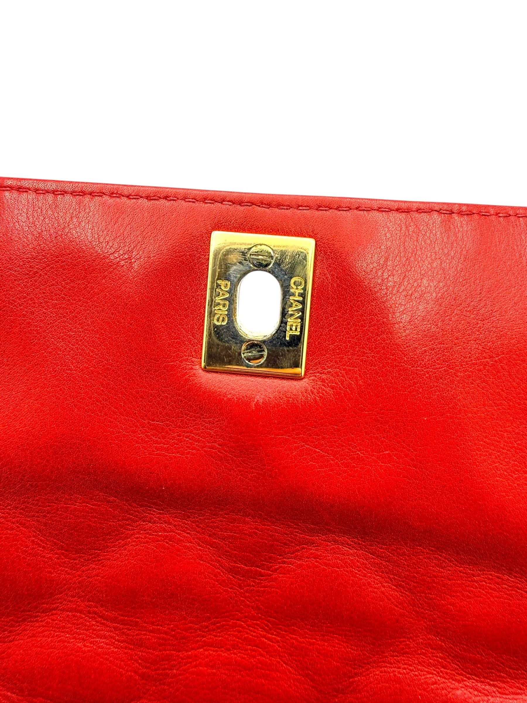 Chanel Vintage Red Quilted Lambskin Belt Bag Karl Lagerfeld Era Gold CC