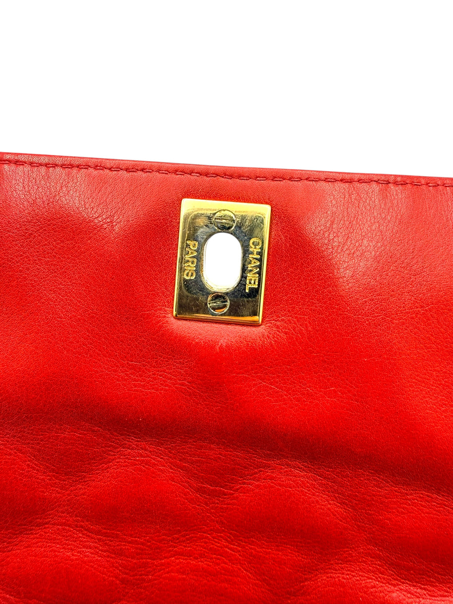 Chanel Vintage Red Quilted Lambskin Belt Bag Karl Lagerfeld Era Gold CC