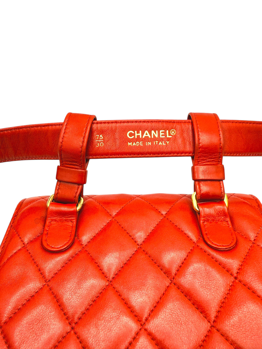 Chanel Vintage Red Quilted Lambskin Belt Bag Karl Lagerfeld Era Gold CC