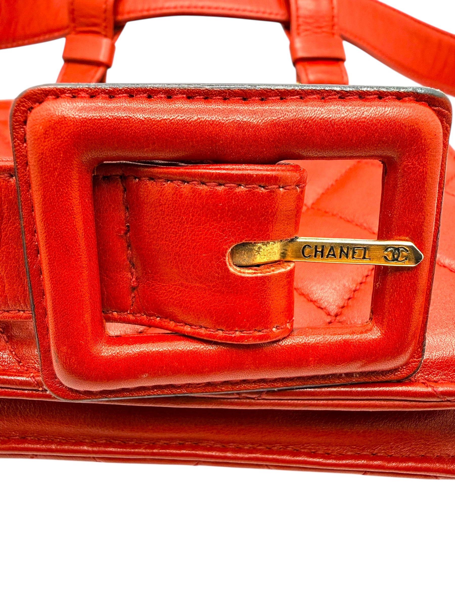 Chanel Vintage Red Quilted Lambskin Belt Bag Karl Lagerfeld Era Gold CC
