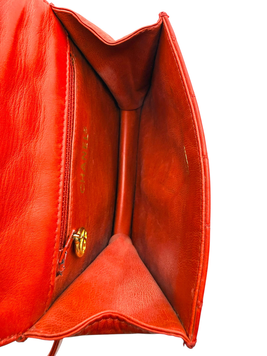 Chanel Vintage Red Quilted Lambskin Belt Bag Karl Lagerfeld Era Gold CC