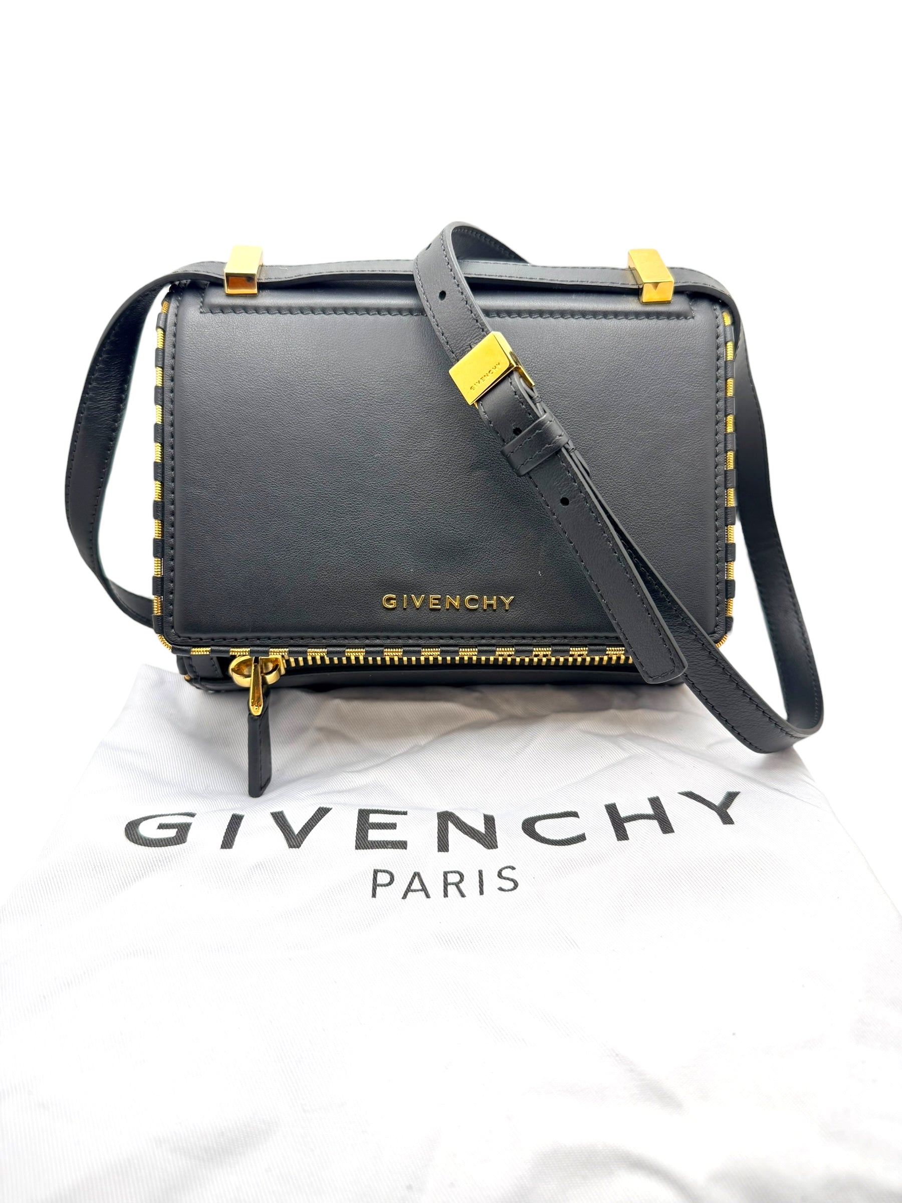 Givenchy Pandora Box Black Leather Crossbody Bag Gold Hardware