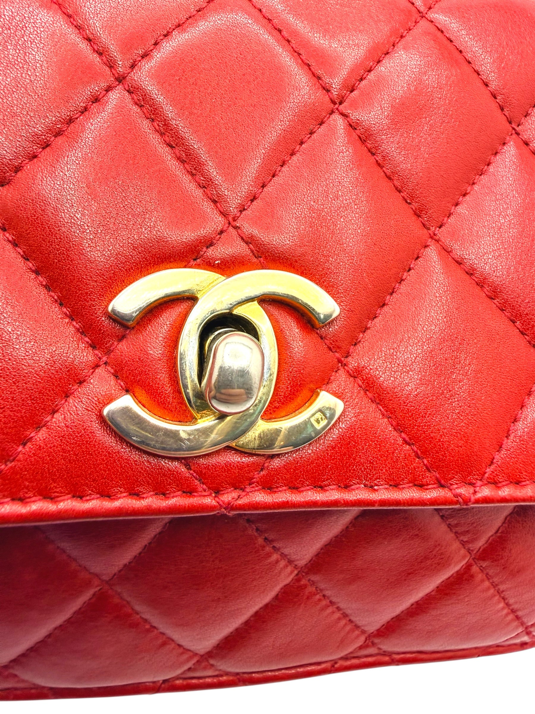 Chanel Vintage Red Quilted Lambskin Belt Bag Karl Lagerfeld Era Gold CC
