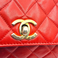 Chanel Vintage Red Quilted Lambskin Belt Bag Karl Lagerfeld Era Gold CC