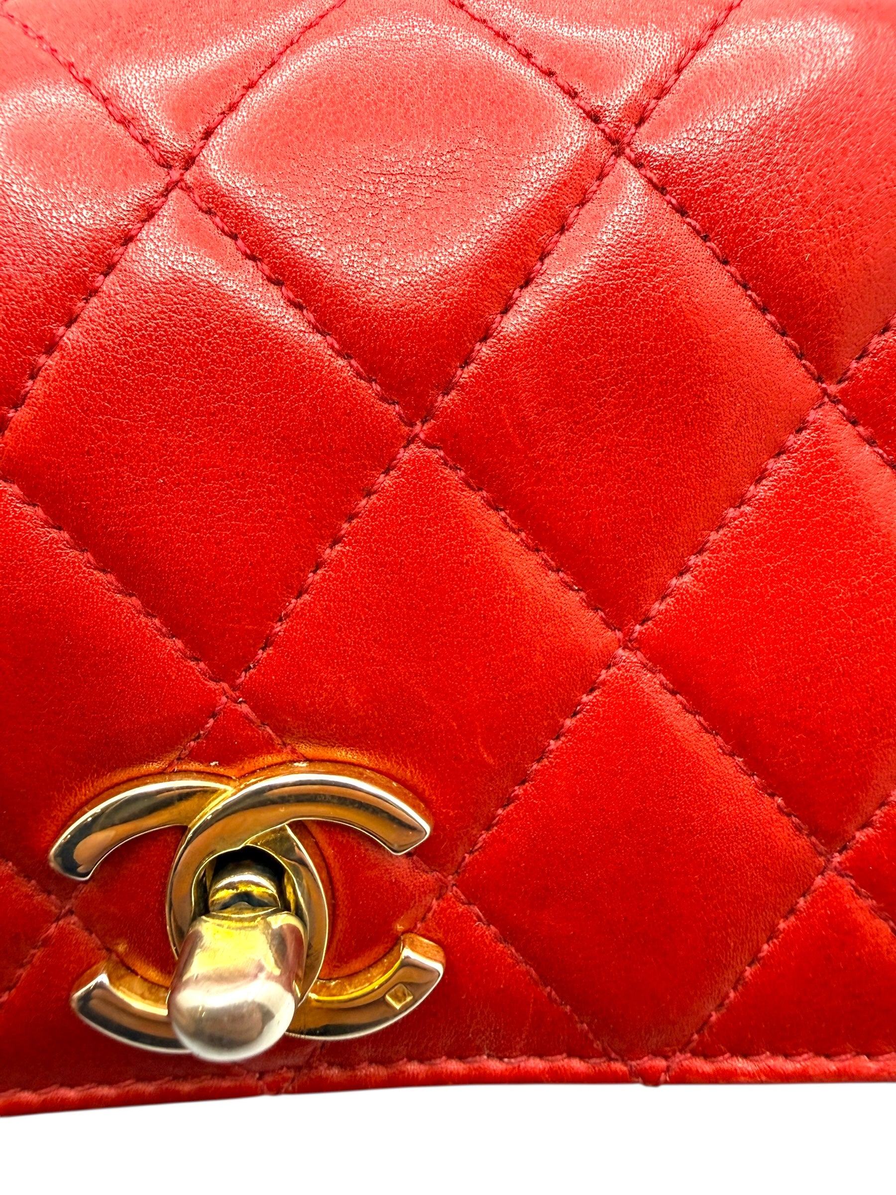 Chanel Vintage Red Quilted Lambskin Belt Bag Karl Lagerfeld Era Gold CC