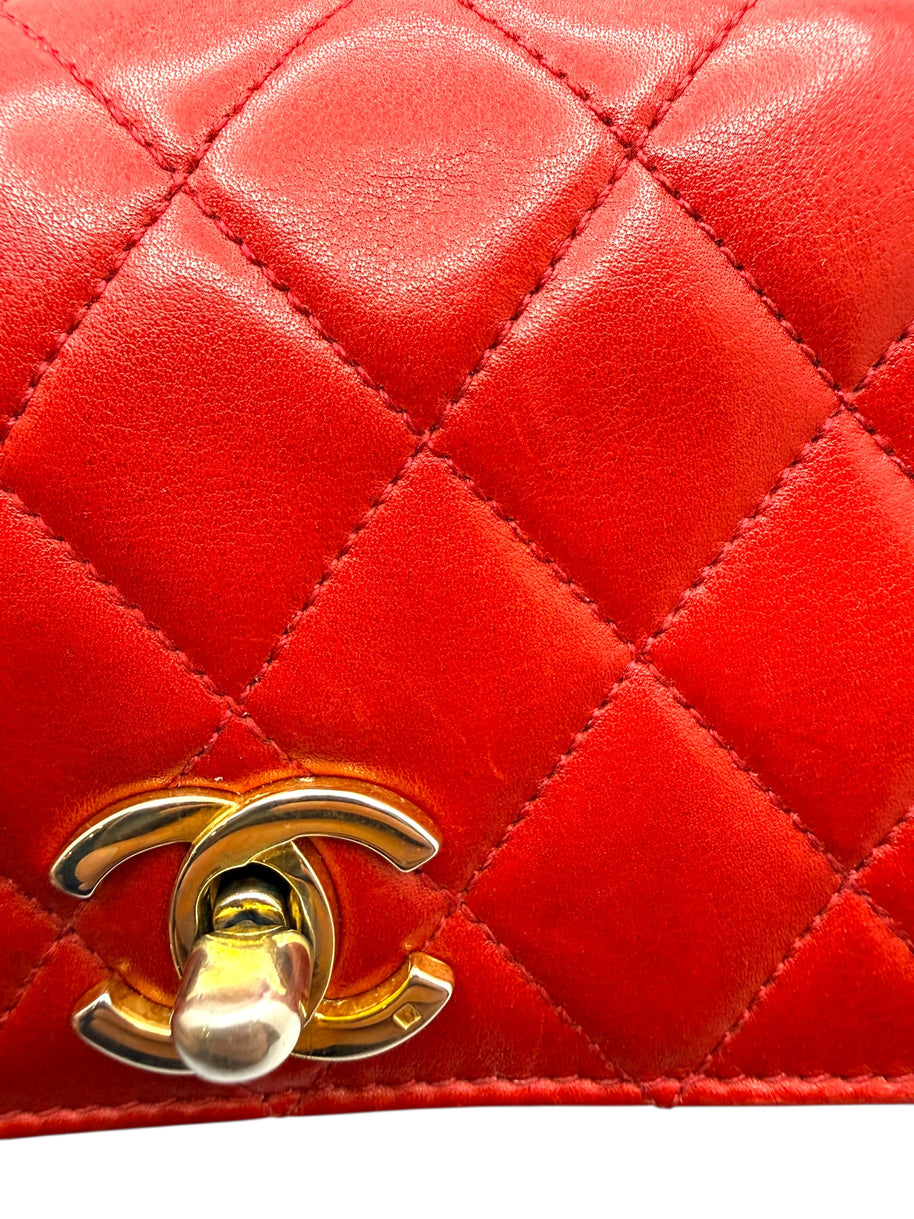 Chanel Vintage Red Quilted Lambskin Belt Bag Karl Lagerfeld Era Gold CC