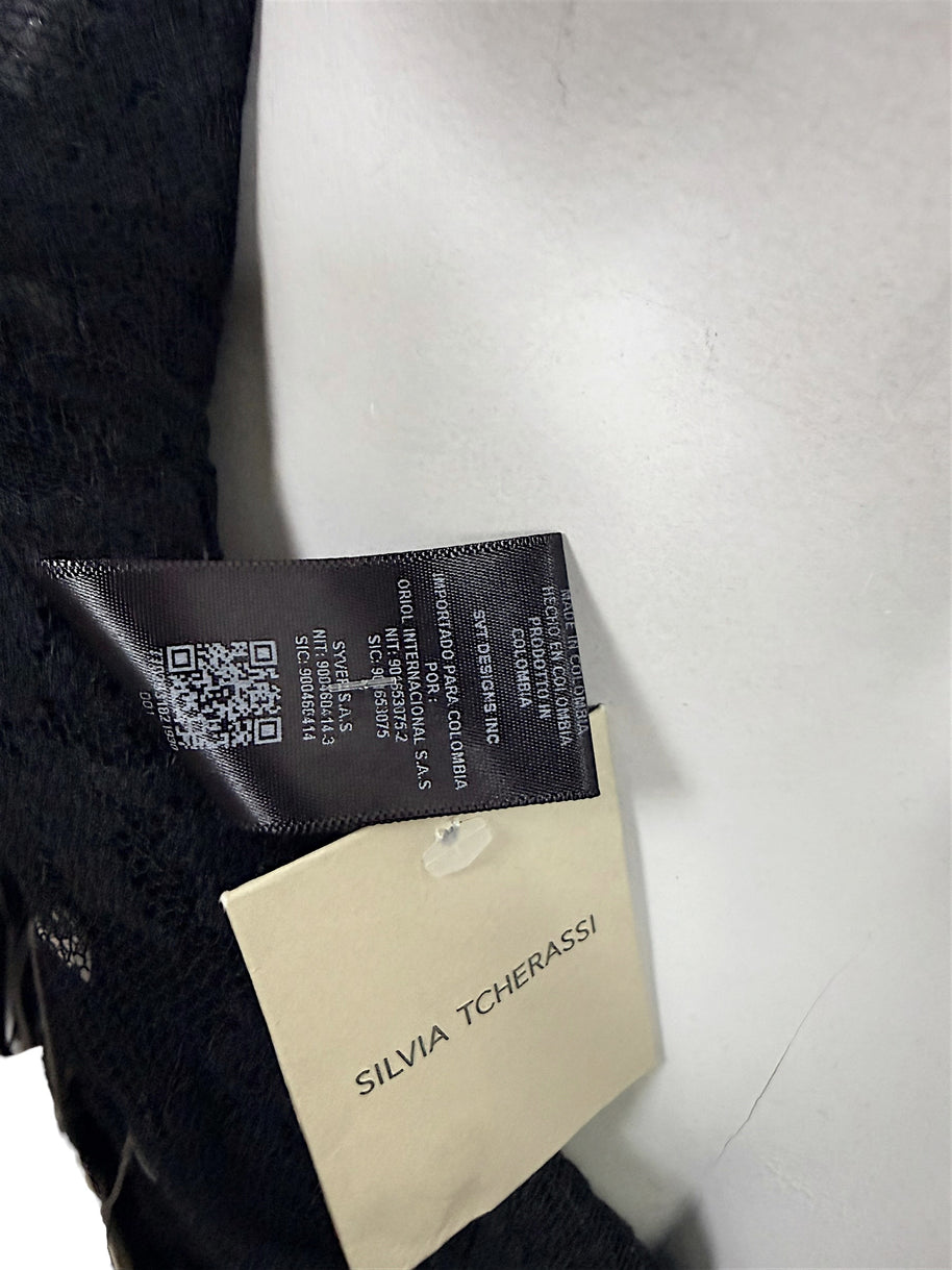 Silvia Tcherassi Susa Resort 2024 Look 12 black fringe dress interior care and composition label