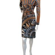 Italian vintage Emilio Pucci sheath dress with long sleeves, abstract print and signature jet-set style from Pucci‚Äôs golden era