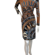 Authentic vintage Emilio Pucci dress with long sleeves, abstract psychedelic print, fitted silhouette and Italian craftsmanship from the 1960s‚Äì1970s