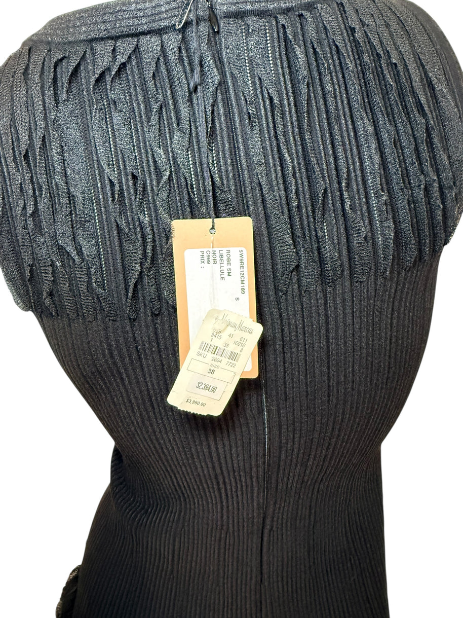 Alaïa black ribbed knit dress original tag reverse detail