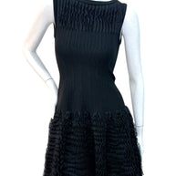 Alaïa black ribbed knit ruffle dress FR38 full front view