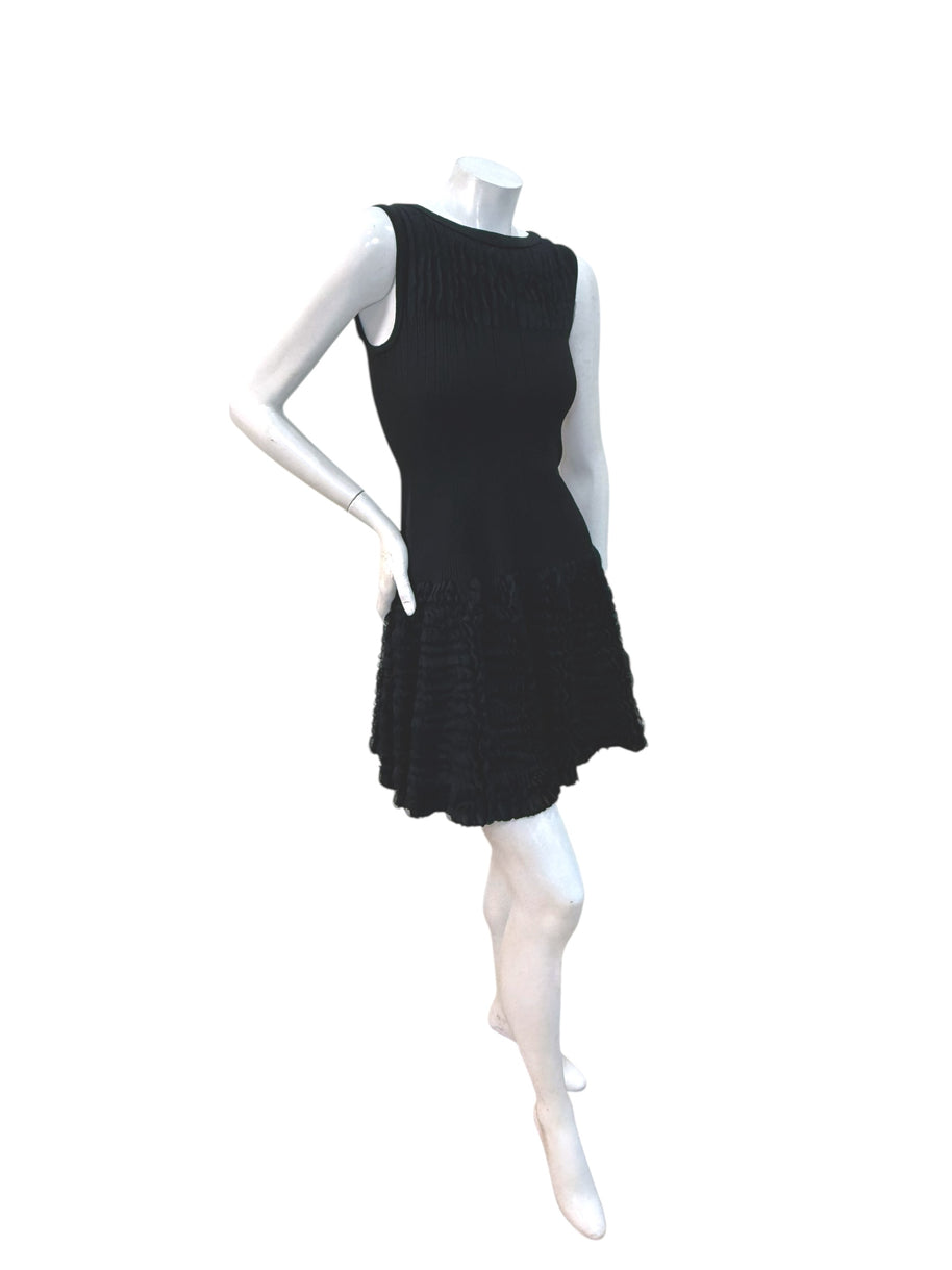 Alaïa black ribbed knit ruffle dress FR38 side angle