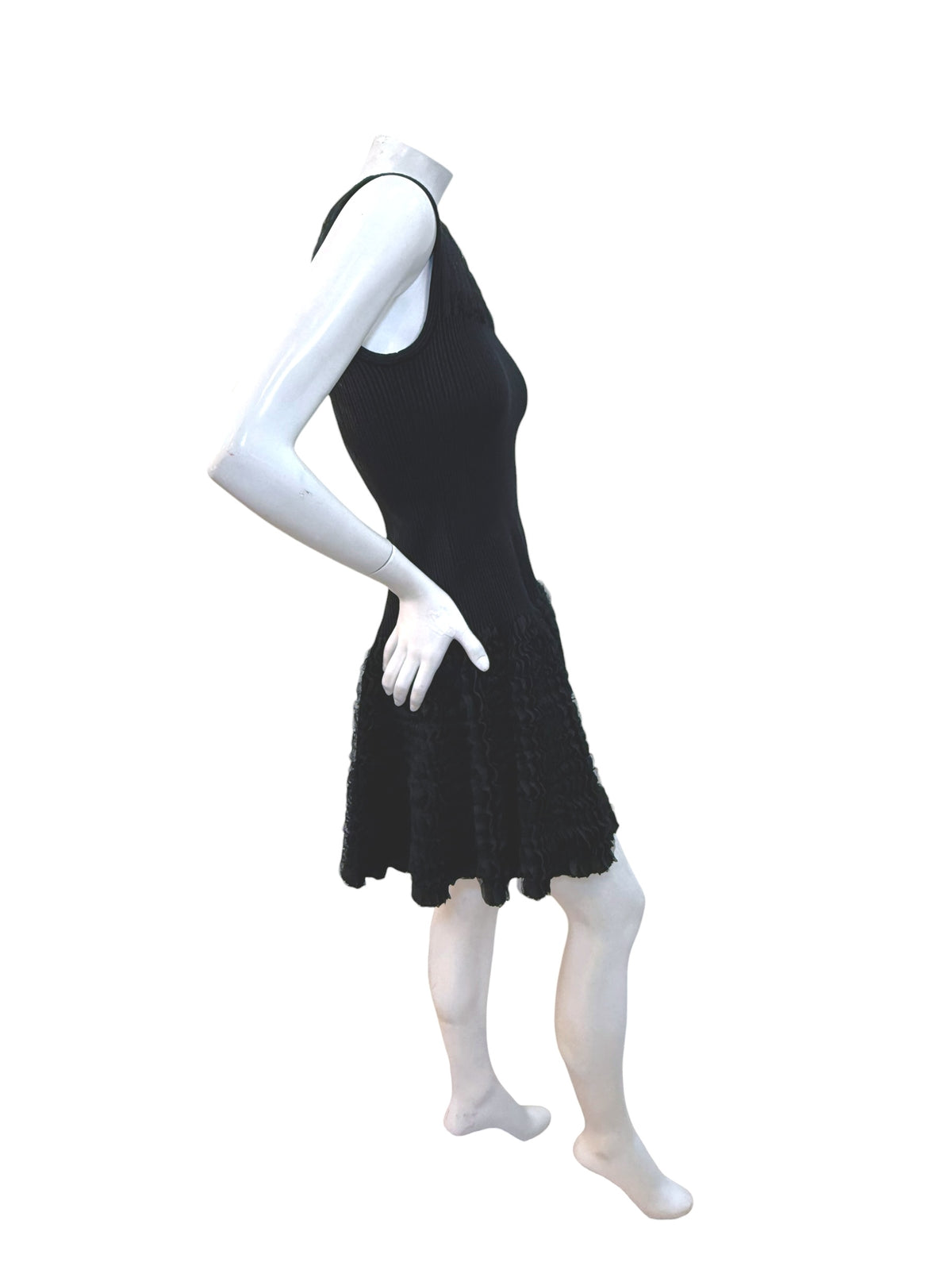 Alaïa black ribbed knit ruffle dress FR38 side profile