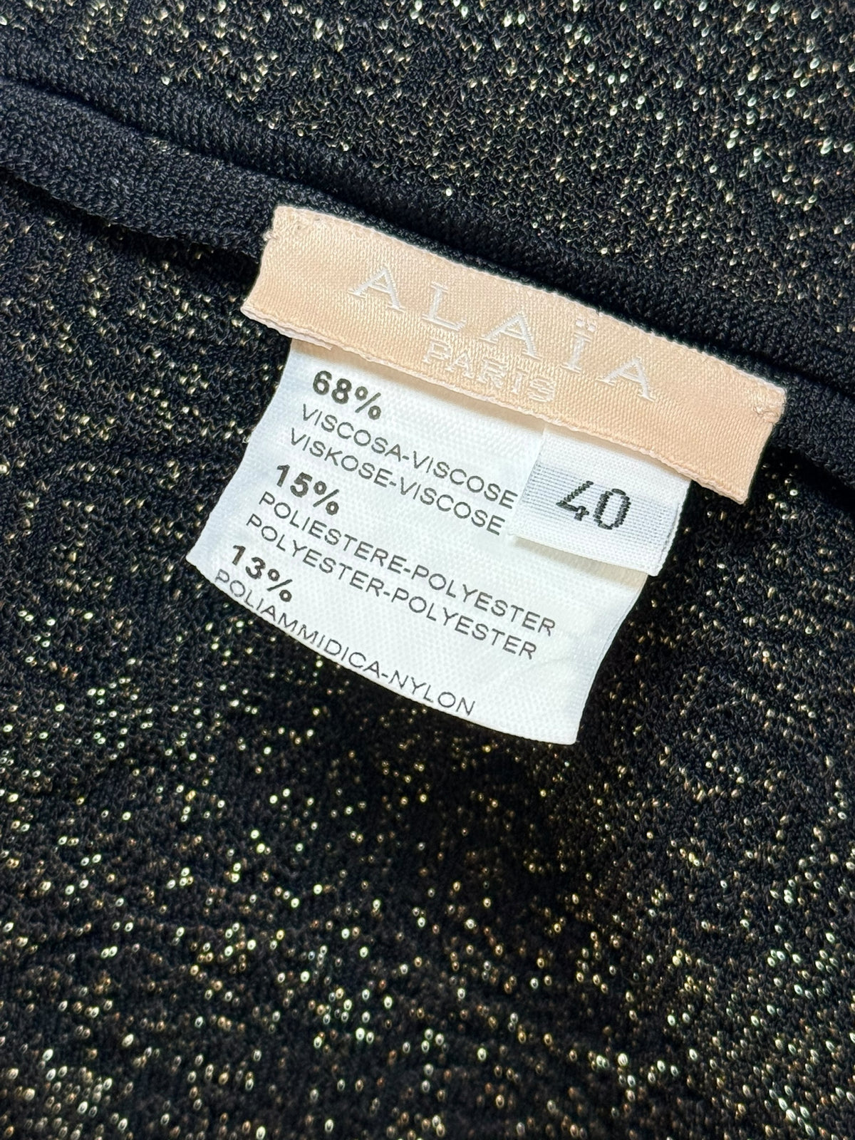 Alaïa black textured knit dress interior Alaïa brand and size label