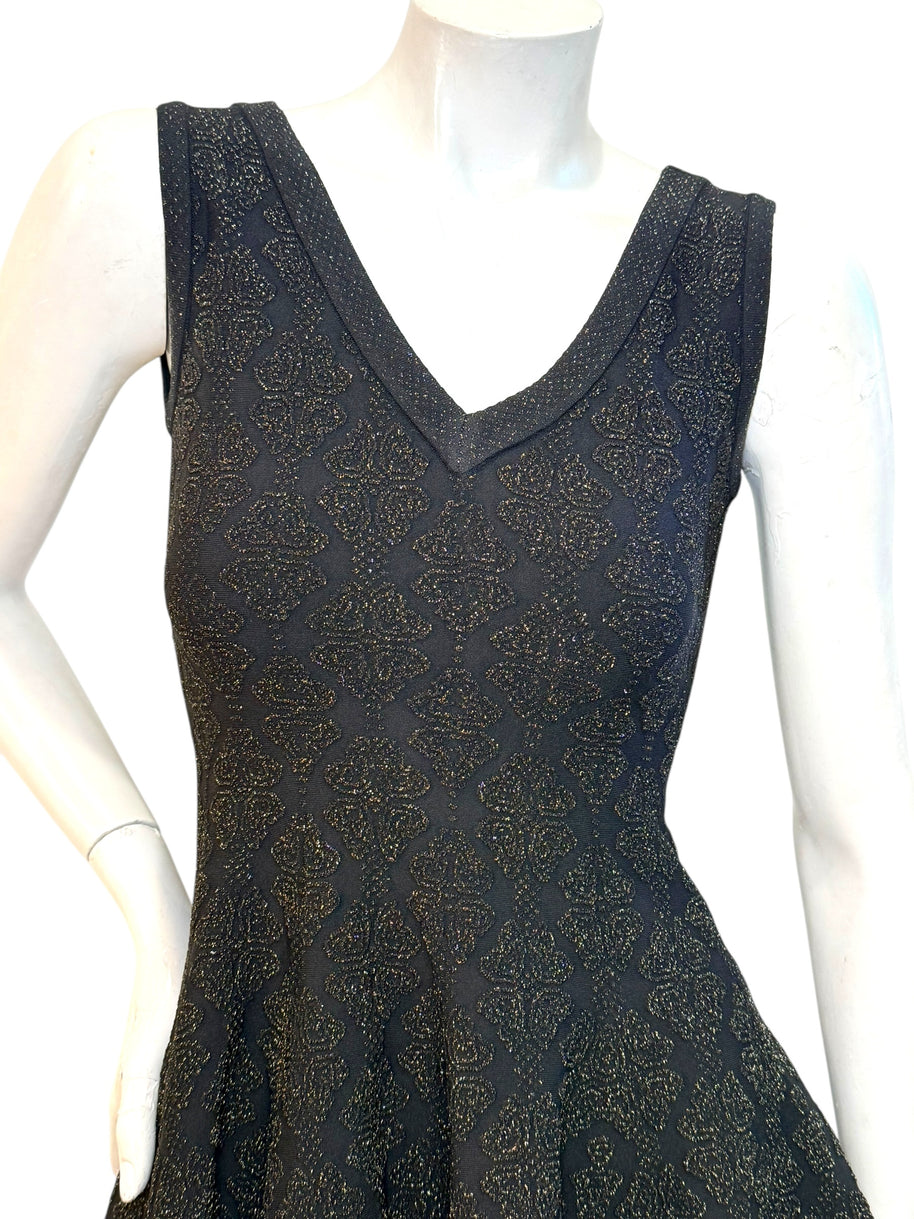 Alaïa black textured knit dress IT40 bodice and neckline close-up