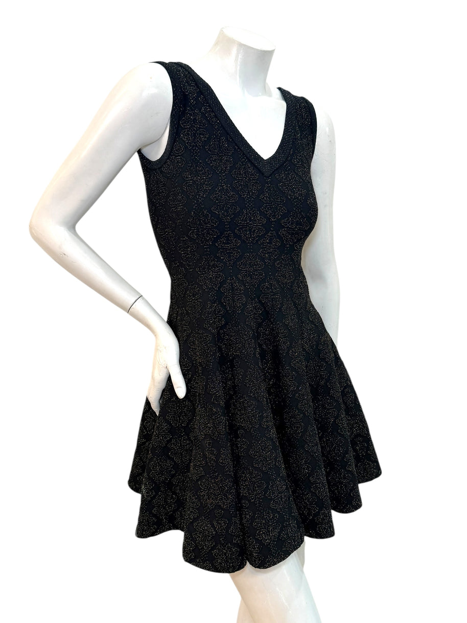 Alaïa black textured knit fit-and-flare dress IT40 close up angle view