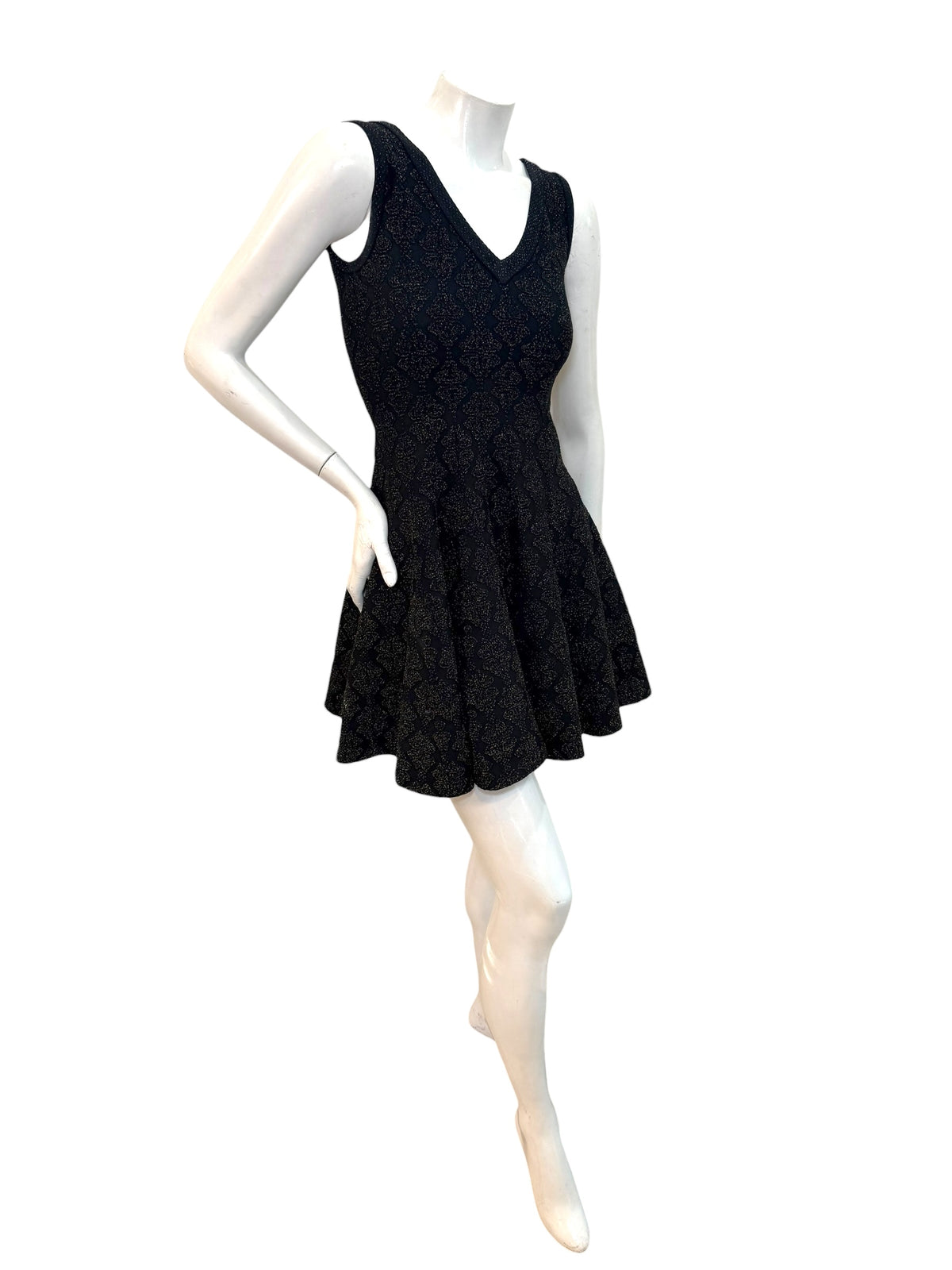Alaïa black textured knit fit-and-flare dress IT40 front angle view