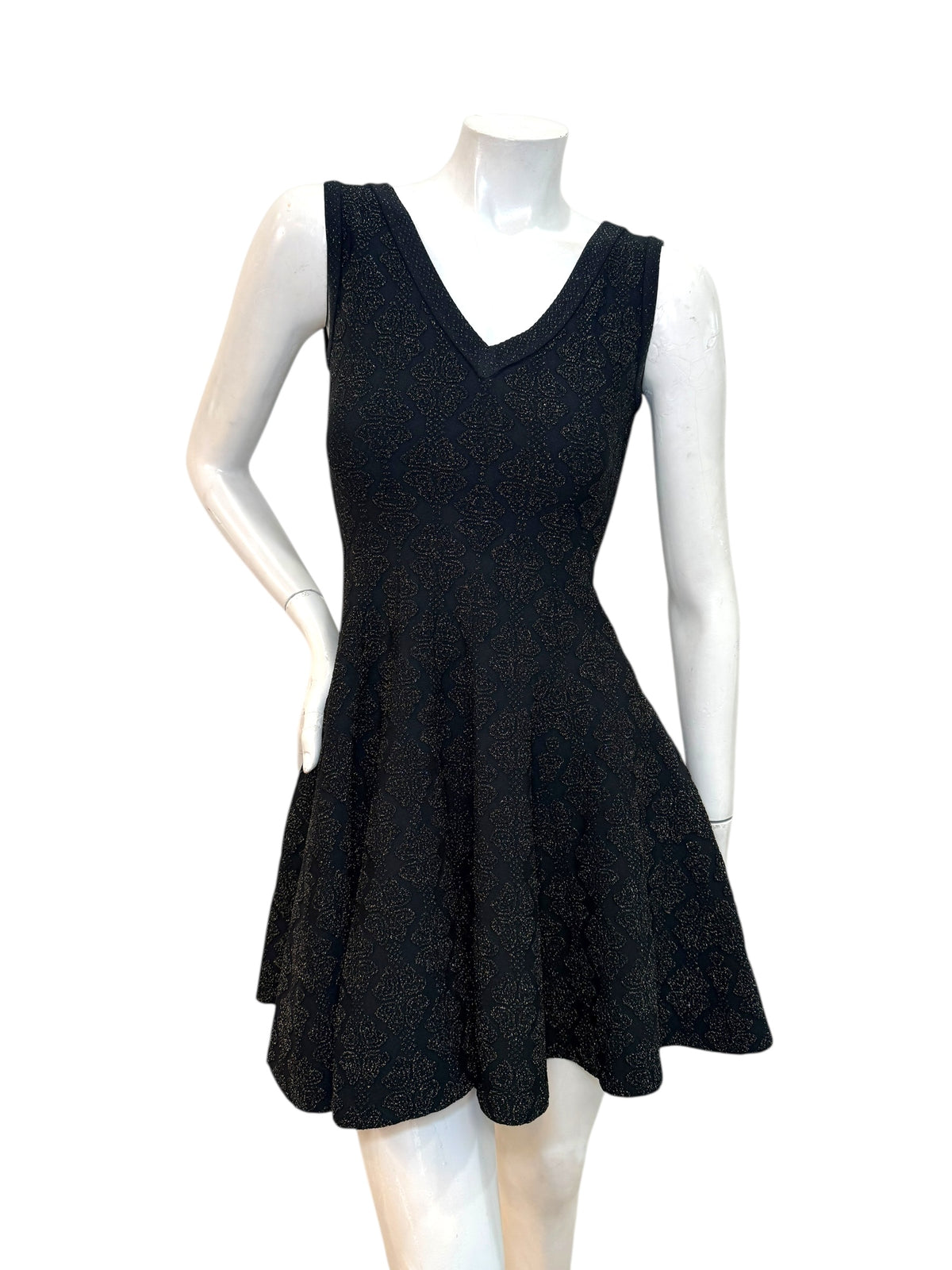 Alaïa black textured knit fit-and-flare dress IT40 full front view