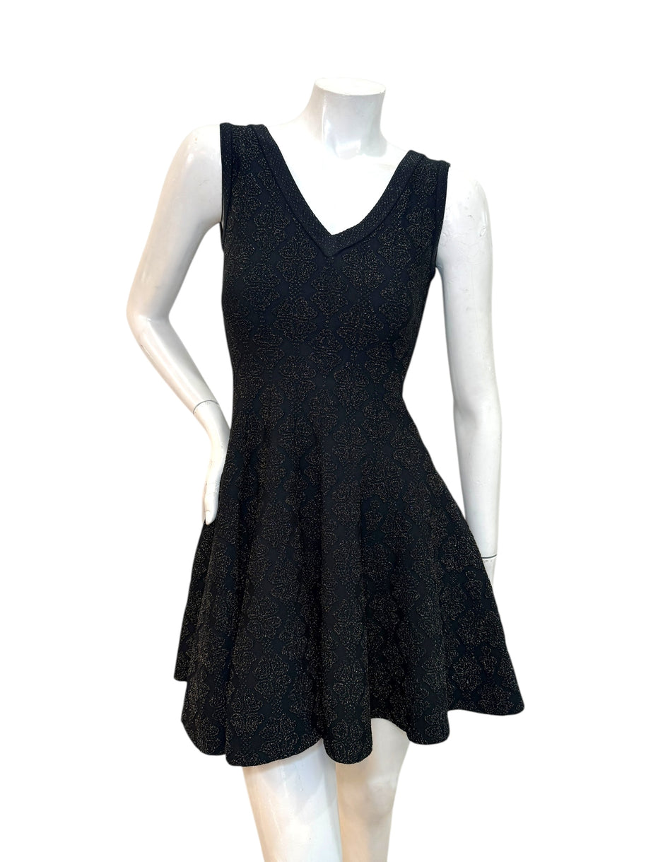 Alaïa black textured knit fit-and-flare dress IT40 full front view