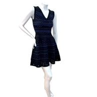 Alaïa black and indigo geometric knit dress FR38 front angle view