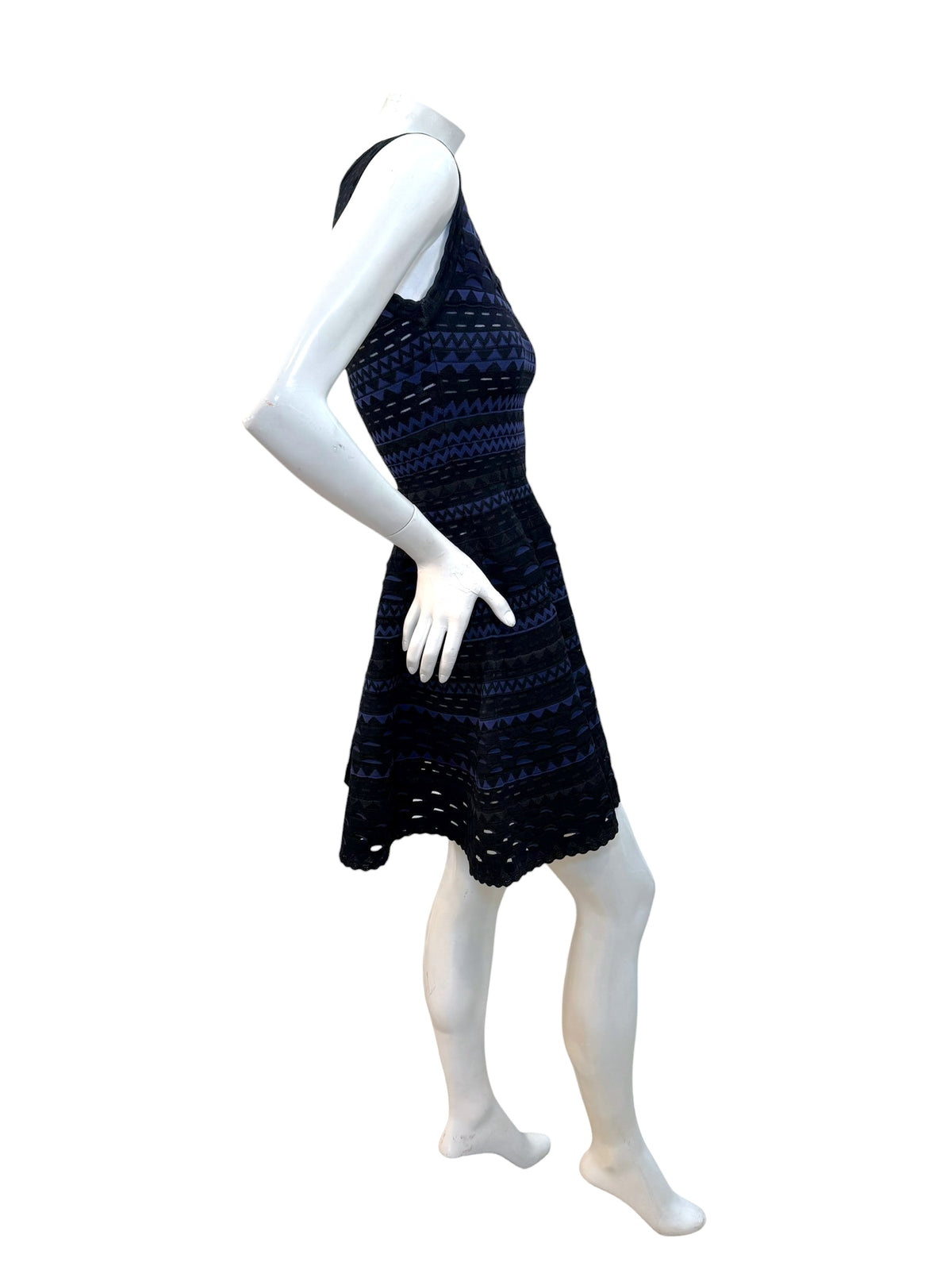 Alaïa black and indigo geometric knit dress FR38 side profile view