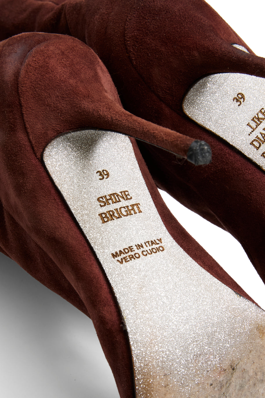 Alberto Moretti chestnut suede boots interior Made in Italy and size 39 shine bright like a diamond markings