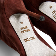 Alberto Moretti chestnut suede boots interior Made in Italy and size 39 shine bright like a diamond markings