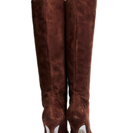 Alberto Moretti FW18 chestnut suede knee-high boots IT39 back view
