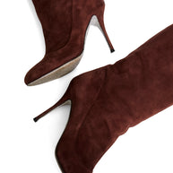 Alberto Moretti FW18 chestnut suede knee-high stiletto boots suede and heel detail