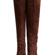 Alberto Moretti FW18 chestnut suede knee-high boots IT39 front view