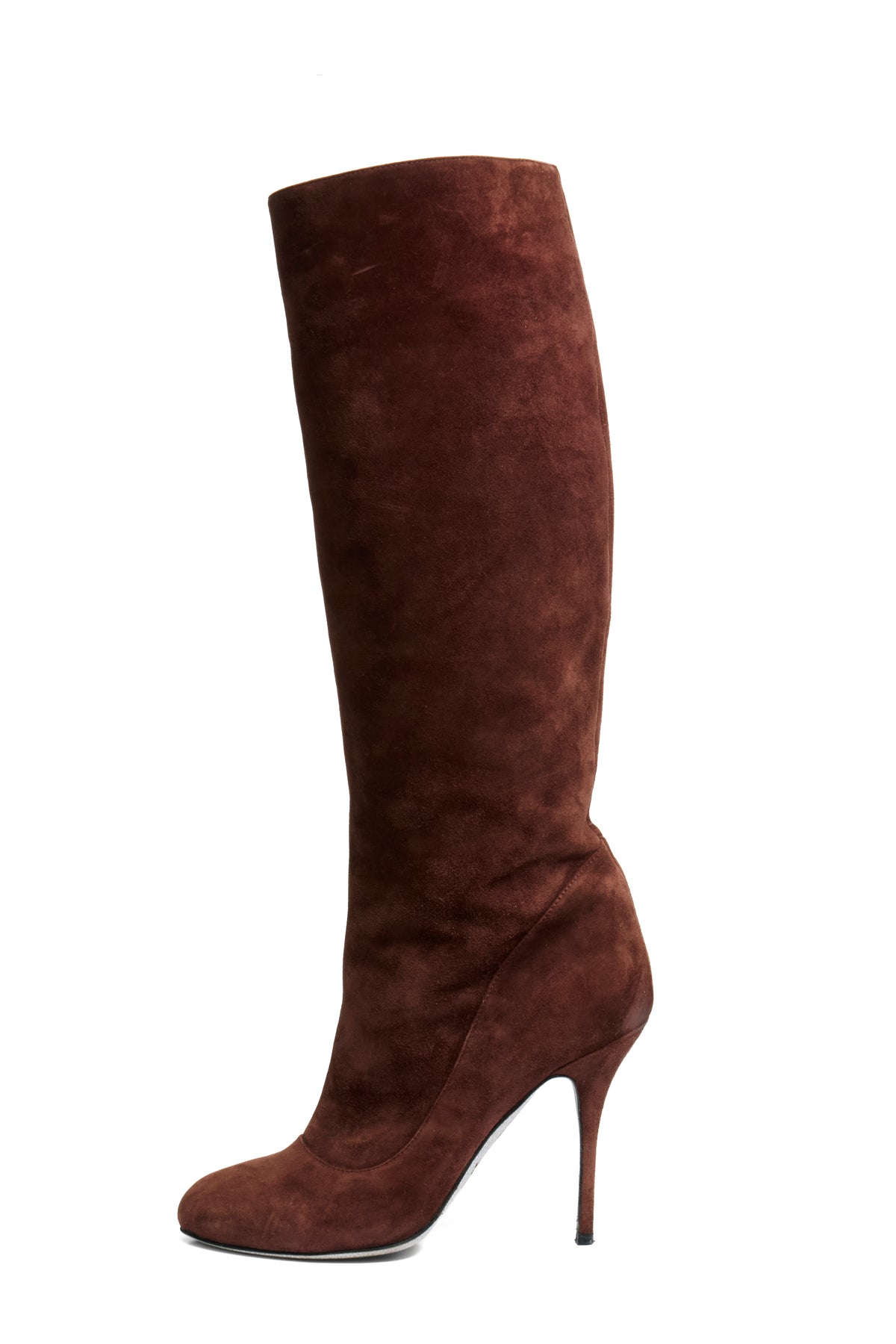 Alberto Moretti FW18 chestnut suede knee-high stiletto boot IT39 opposite side view