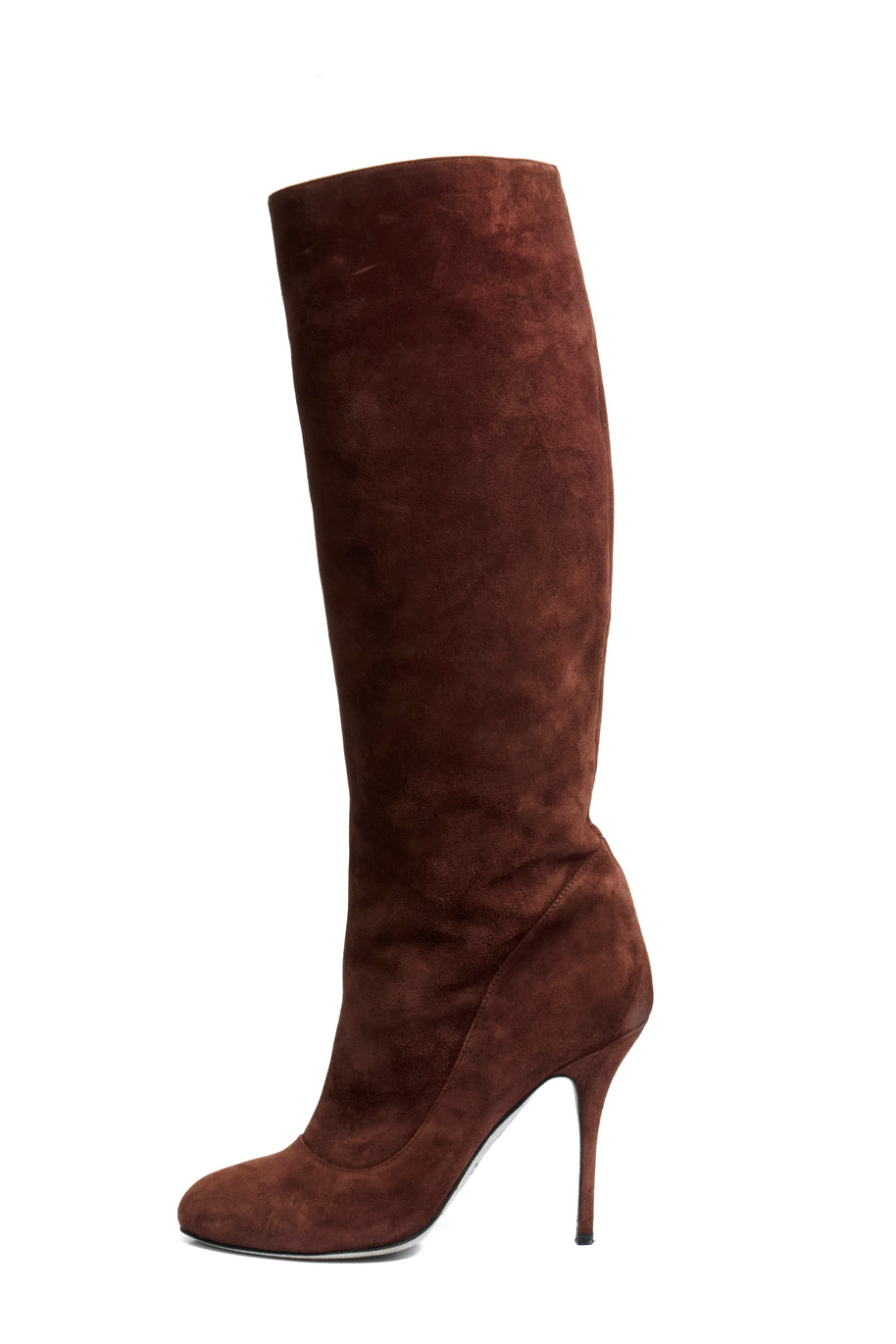 Alberto Moretti FW18 chestnut suede knee-high stiletto boot IT39 opposite side view