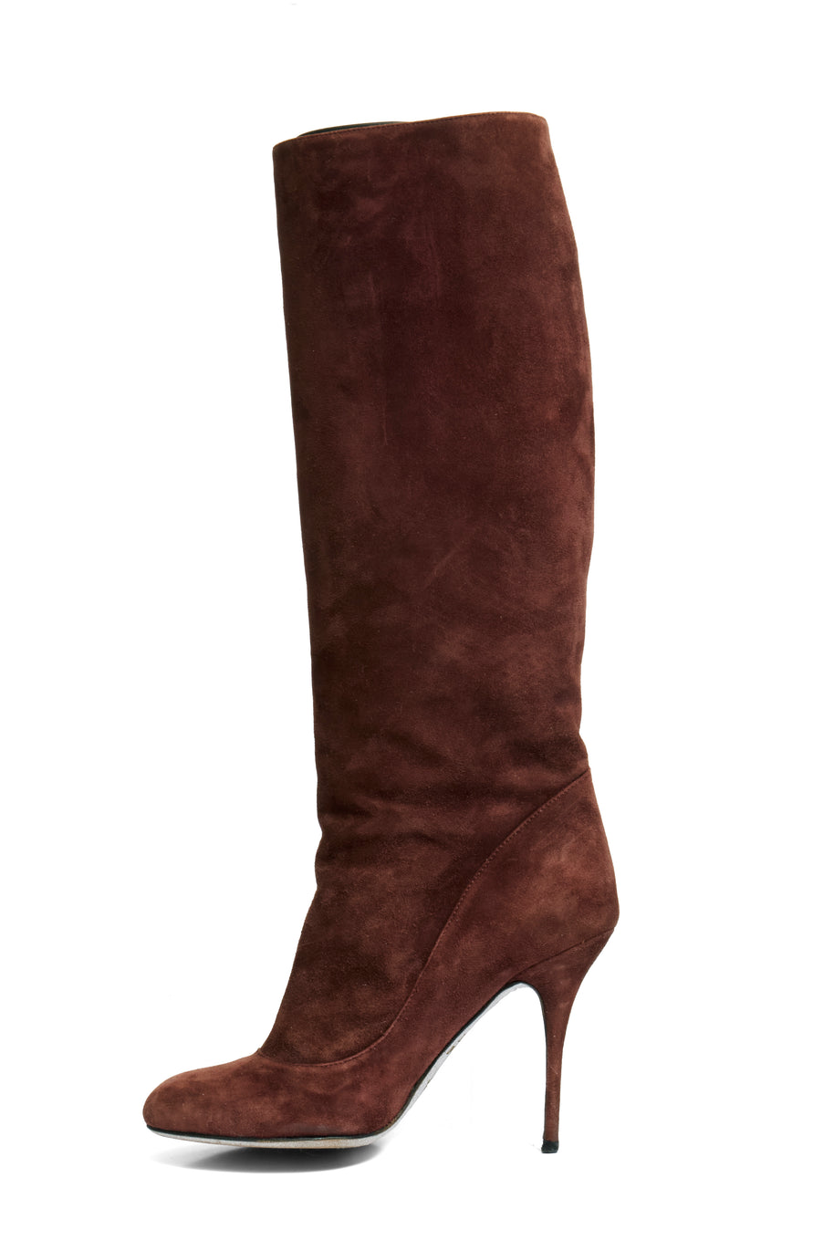 Alberto Moretti FW18 chestnut suede knee-high stiletto boots IT39 opposite side view