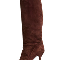 Alberto Moretti FW18 chestnut suede knee-high stiletto boots IT39 opposite side view