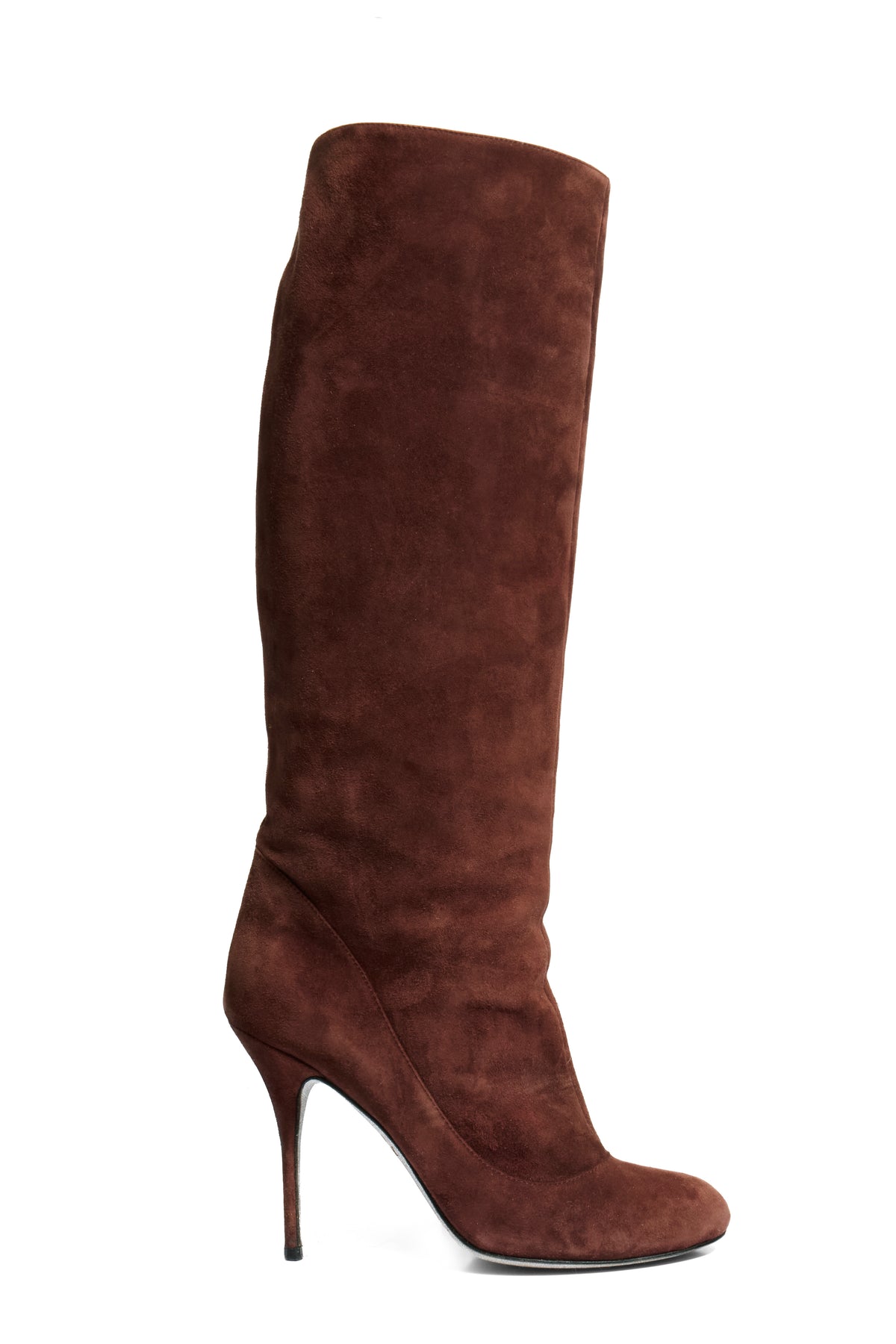 Alberto Moretti FW18 chestnut suede knee-high stiletto boots IT39 side profile