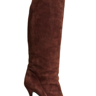 Alberto Moretti FW18 chestnut suede knee-high stiletto boots IT39 side profile