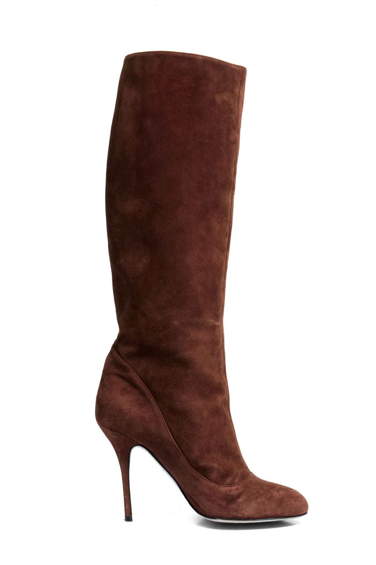Alberto Moretti FW18 chestnut suede knee-high stiletto boot IT39 side view