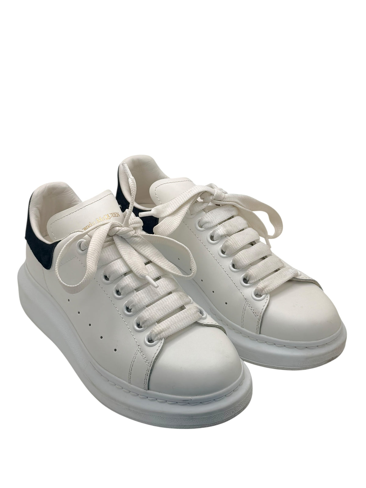 Alexander McQueen oversized white leather sneakers with black heel tabs EU 37