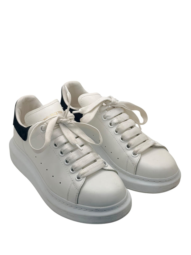 Alexander McQueen oversized white leather sneakers with black heel tabs EU 37