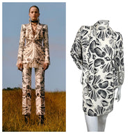 Alexander McQueen Resort 2019 Look 37 seashell print reference shown beside silk scarf-tie dress