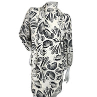 Alexander McQueen Resort 2019 ivory and black seashell print silk scarf-tie mini dress front view