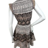 Rear view of Alexander McQueen jacquard knit dress with mixed python print pattern