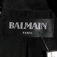 Balmain Paris interior label on black sequin double-breasted blazer