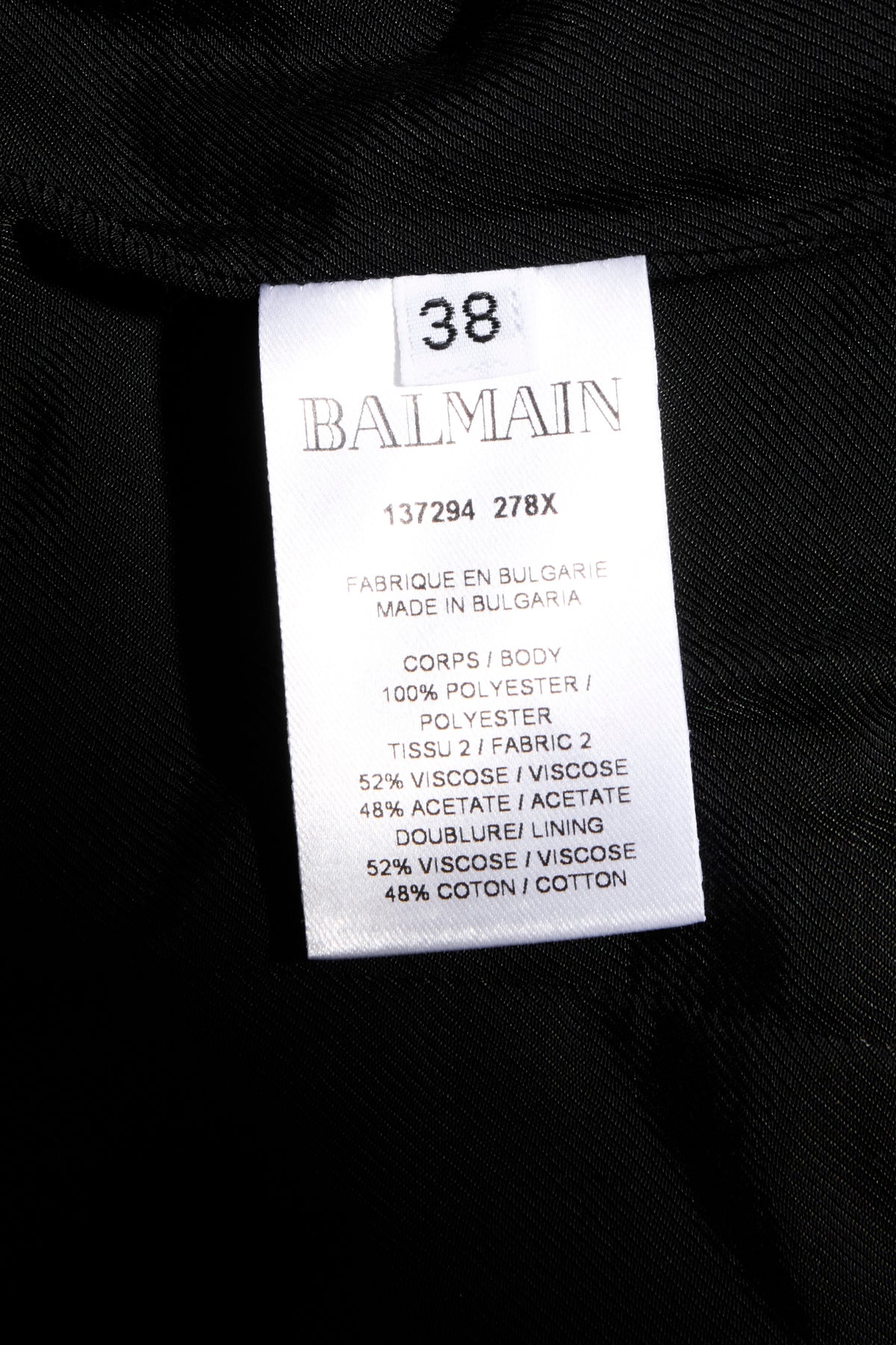 Balmain black sequin blazer FR 38 composition and style reference label